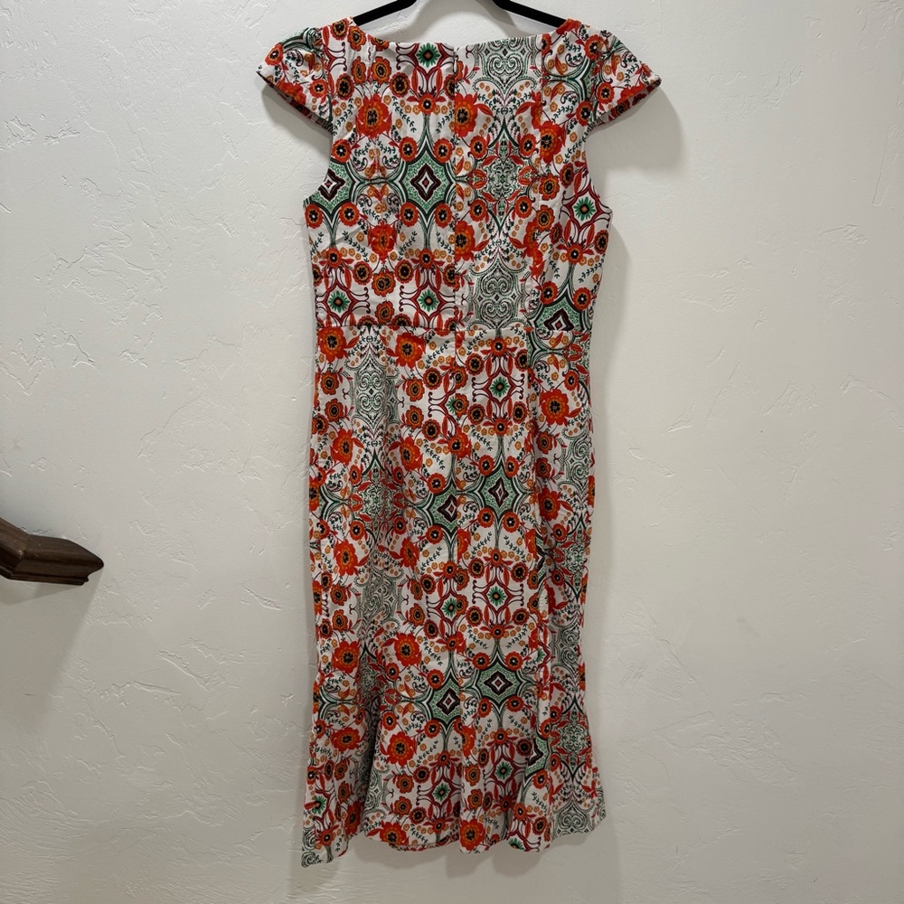 Anthropologie Cecily Fit & Flare Sweetheart Midi Dress ‎Orange Motif Floral L - Picture 12 of 14